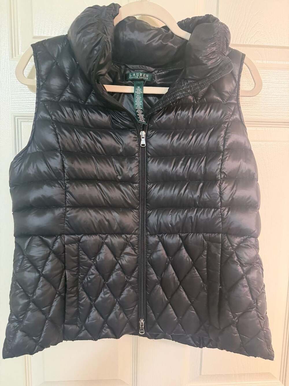 Lauren Ralph Lauren Black Quilted Puffer Vest with Funnel Collar Size M